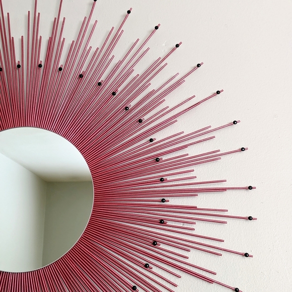 Large 35" Red Sunburst Mirror with Black Gems Decorative Wall Mirror - Picture 4 of 7